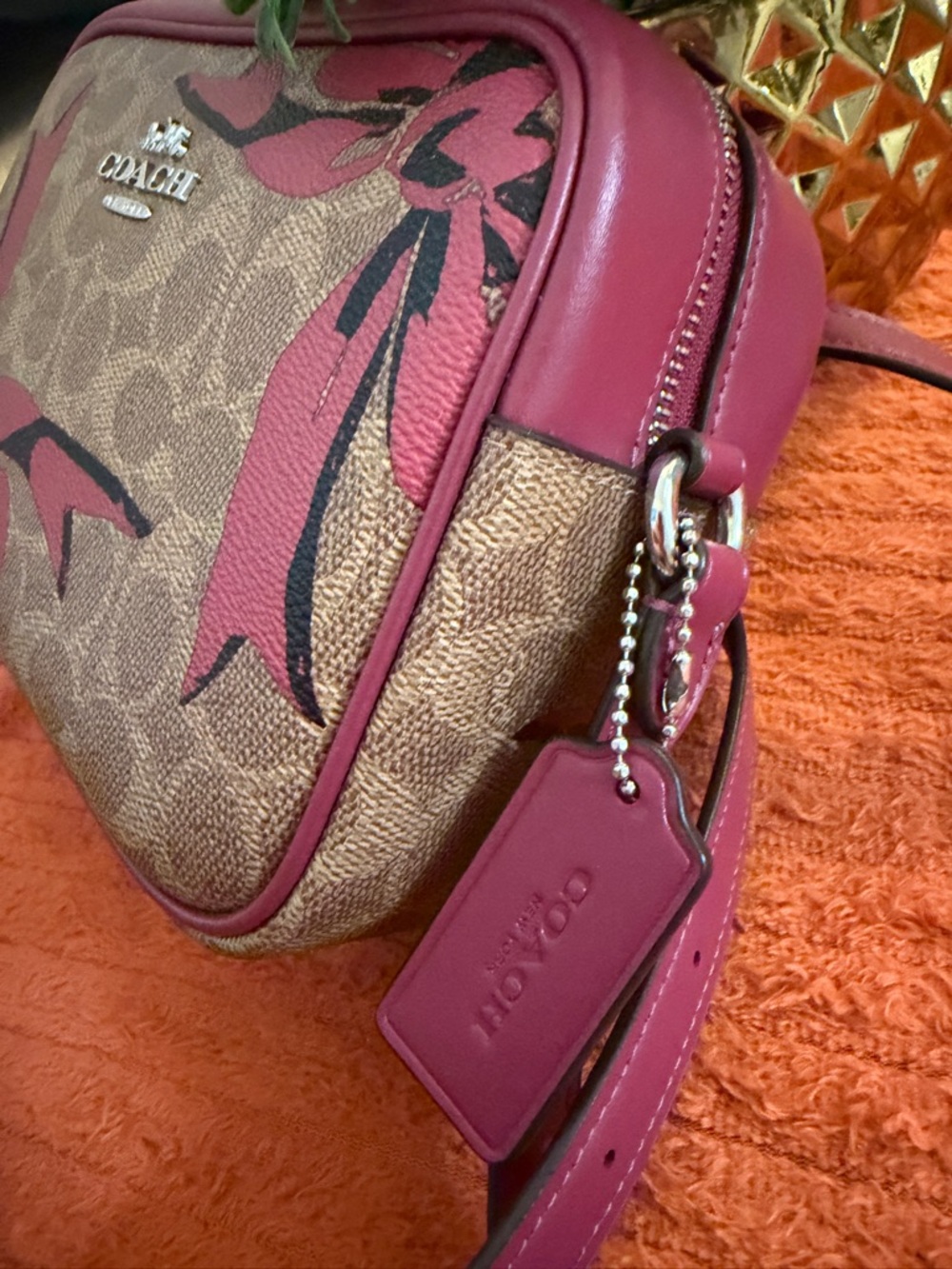 Coach Floral Pink and Tan Crossbody Bag - Picture 6 of 15
